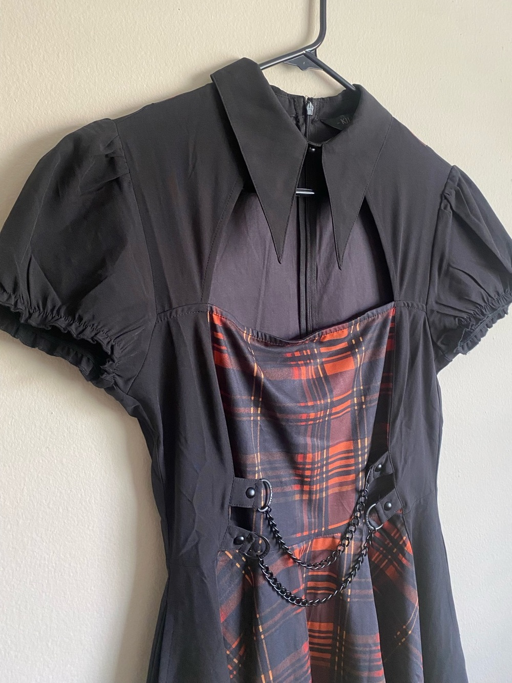 Killstar Amberic Tartan Dress Black Orange Plaid Chain Goth Punk M - Picture 4 of 10